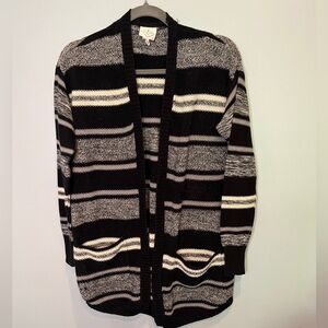 St. John's Bay Striped Cardigan in Black, White, & Grey - Size Medium